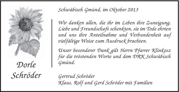 Traueranzeige von Dorle Schröder von Gmünder Tagespost