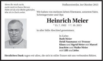 Traueranzeige von Heinrich Meier von Schwäbische Post