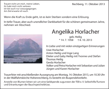 Traueranzeige von Angelika Horlacher von Gmünder Tagespost