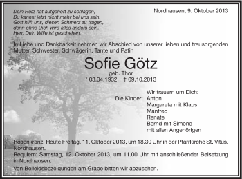 Traueranzeige von Sofie Götz von Schwäbische Post