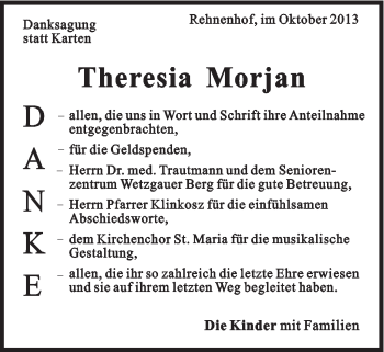 Traueranzeige von Theresia Morjan von Gmünder Tagespost