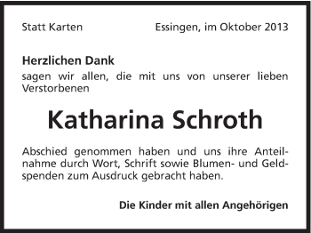 Traueranzeige von Katharina Schroth von Schwäbische Post