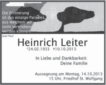 Traueranzeige von Heinrich Leiter von Schwäbische Post