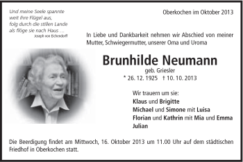 Traueranzeige von Brunhilde Neumann von Schwäbische Post