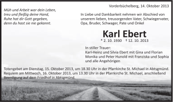 Traueranzeige von Karl Ebert von Schwäbische Post