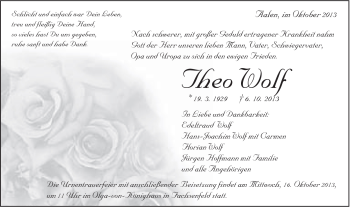 Traueranzeige von Theo Wolf von Schwäbische Post