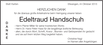 Traueranzeige von Edeltraud Handschuh von Schwäbische Post
