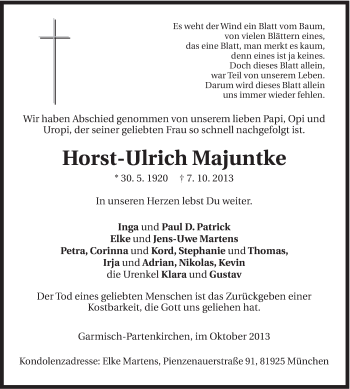 Traueranzeige von Horst-Ulrich Majuntke von Gmünder Tagespost