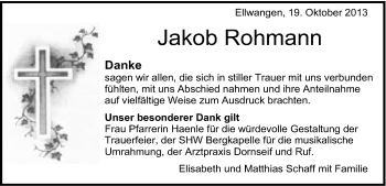 Traueranzeige von Jakob Rohmann von Schwäbische Post