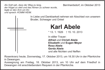 Traueranzeige von Karl Abele von Schwäbische Post