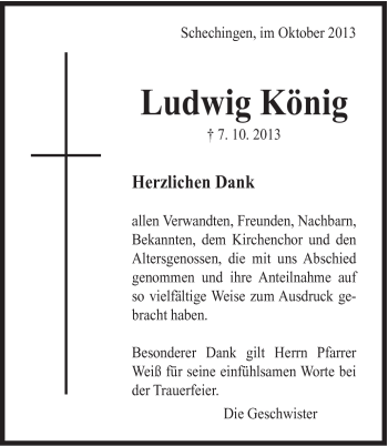 Traueranzeige von Ludwig König von Gmünder Tagespost