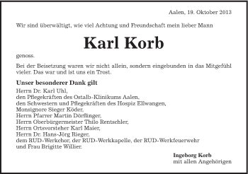 Traueranzeige von Karl Korb von Schwäbische Post