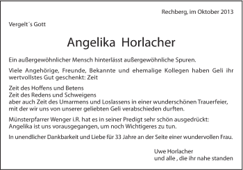 Traueranzeige von Angelika Horlacher von Gmünder Tagespost
