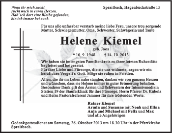 Traueranzeige von Helene Kiemel von Gmünder Tagespost