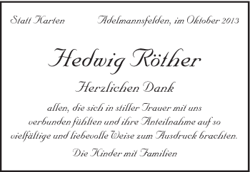 Traueranzeige von Hedwig Röther von Schwäbische Post