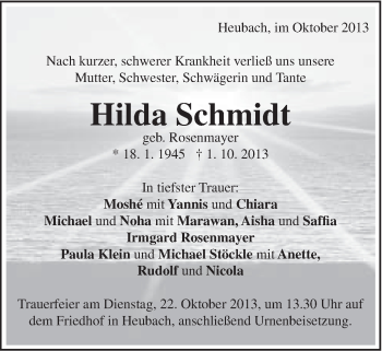 Traueranzeige von Hilda Schmidt von Gmünder Tagespost