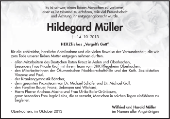 Traueranzeige von Müller Hildegard von Schwäbische Post
