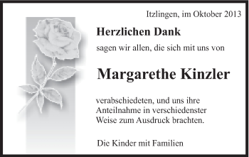 Traueranzeige von Margarethe Kinzler von Schwäbische Post