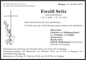 Traueranzeige von Ewald Seitz von Gmünder Tagespost