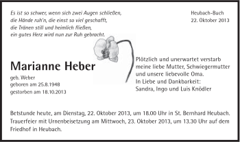 Traueranzeige von Marianne Heber von Gmünder Tagespost