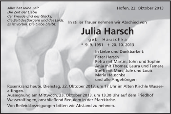 Traueranzeige von Julia Harsch von Schwäbische Post