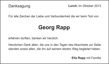 Traueranzeige von Georg Rapp von Gmünder Tagespost