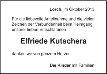 Traueranzeige von Elfriede Kutschera von Gmünder Tagespost