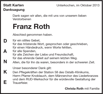 Traueranzeige von Franz Roth von Schwäbische Post