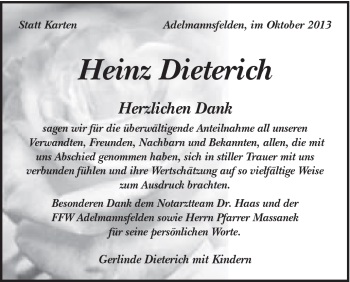 Traueranzeige von Heinz Dieterich von Schwäbische Post