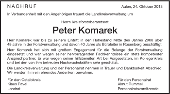 Traueranzeige von Peter Komarek von Schwäbische Post