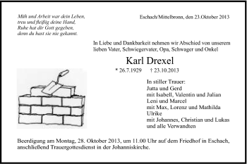 Traueranzeige von Karl Drexel von Gmünder Tagespost