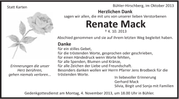 Traueranzeige von Renate Mack von Schwäbische Post