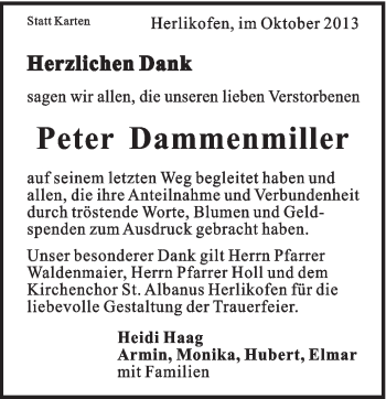 Traueranzeige von Peter Dammenmiller von Gmünder Tagespost