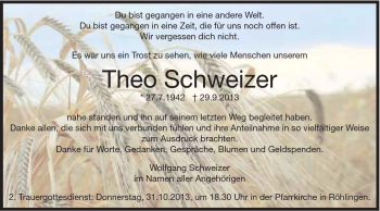 Traueranzeige von Theo Schweizer von Schwäbische Post