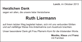Traueranzeige von Ruth Liermann von Gmünder Tagespost