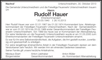 Traueranzeige von Rudolf Hauer von Schwäbische Post