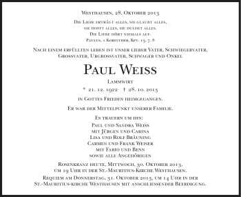 Traueranzeige von Paul Weiß von Schwäbische Post
