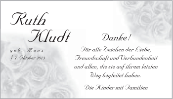 Traueranzeige von Ruth Kludt von Schwäbische Post