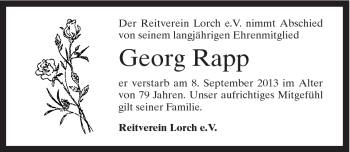 Traueranzeige von Georg Rapp von Gmünder Tagespost