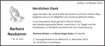 Traueranzeige von Barbara Neukamm von Schwäbische Post