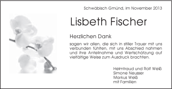 Traueranzeige von Lisbeth Fischer von Gmünder Tagespost