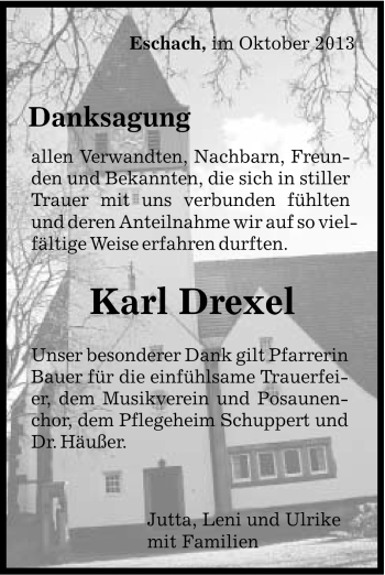 Traueranzeige von Karl Drexel von Gmünder Tagespost