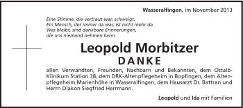 Traueranzeige von Leopold Morbitzer von Schwäbische Post