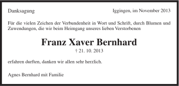 Traueranzeige von Franz Xaver Bernhard von Gmünder Tagespost