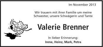 Traueranzeige von Valerie Brenner von Schwäbische Post