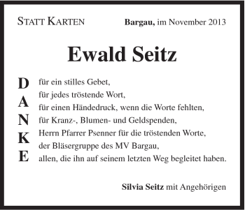 Traueranzeige von Ewald Seitz von Gmünder Tagespost
