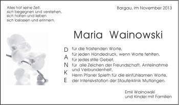 Traueranzeige von Maria Wainowski von Gmünder Tagespost