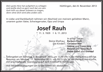 Traueranzeige von Josef Rauh von Schwäbische Post