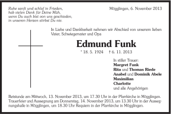 Traueranzeige von Edmund Funk von Gmünder Tagespost
