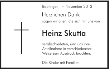 Traueranzeige von Heinz Skutta von Schwäbische Post